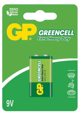 batérie GP Greencell, zinkovo - chloridová 6F22, plochá, blister 1 ks, 9 V