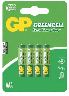 batérie GP Greencell, zinkovo - chloridová R03, mikroceruzka AAA, blister 4 ks, 1,5 V