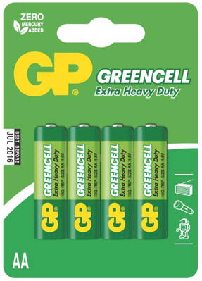 batérie GP Greencell, zinkovo - chloridová R6, ceruzka AA, blister 4 ks 1,5 V