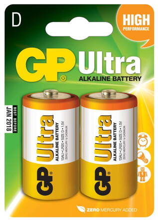 batérie GP Ultra Alkaline, LR20, veľké mono D, blister 2 ks, 1,5 V