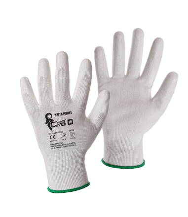 rukavice BRITA WHITE, s PU dlaňou a úpletom, veľkosť 8