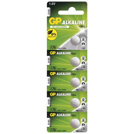 batérie GP alkalická, špeciálna, gombíková, LR 44, 5ks blister, kapacita 110 mAh, 1,5 V