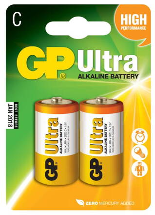 batérie GP Ultra Alkaline, LR14, malé mono C, blister 2 ks, 1,5 V