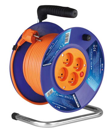kábel predlžovací, oranžový, na odvíjacom bubne, 4 zásuvky, 50 m, ~ 230 V / 16 A