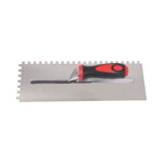 TOPTRADE hladítko nerezové, s pogumovanou rukoväťou, zub 8 mm, 360 x 120 mm, profi